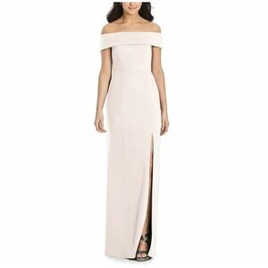 Dessy Collection Off Shoulder Crepe Bridesmaid Dress in size 0 color blush.